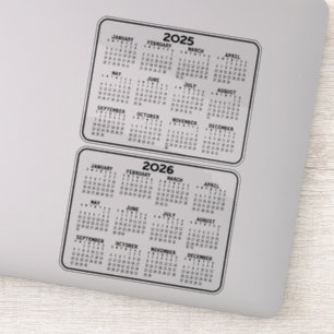 Sticker 2025 2026 Calendrier mini calendriers noir et blan