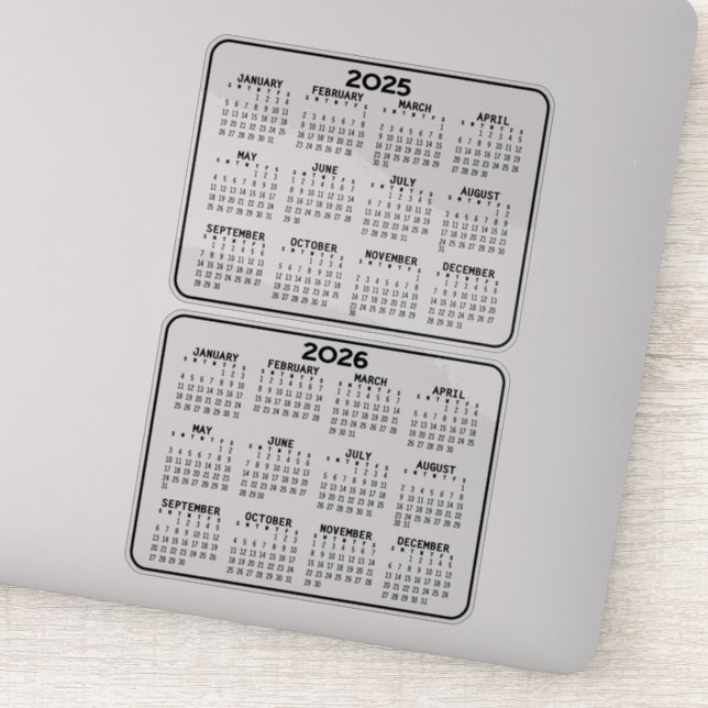 Sticker 2025 2026 Calendrier mini calendriers noir et blan (Détail)