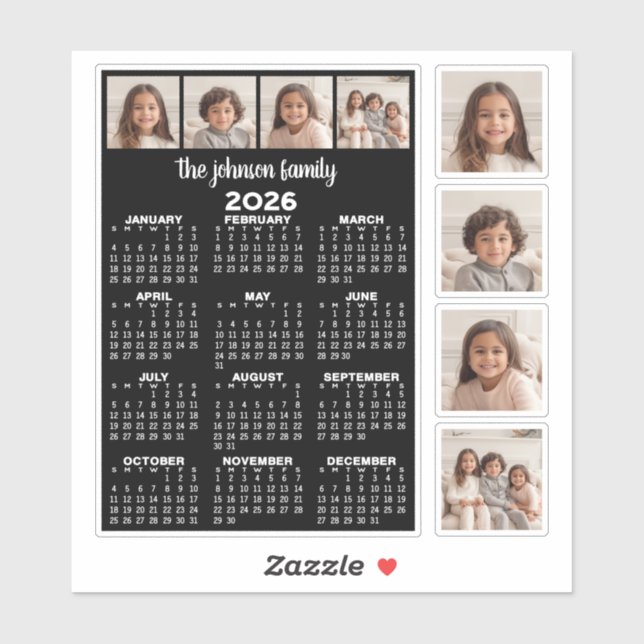 Sticker 2026 Calendar with 4 Photo Collage and 4 square (Feuille)