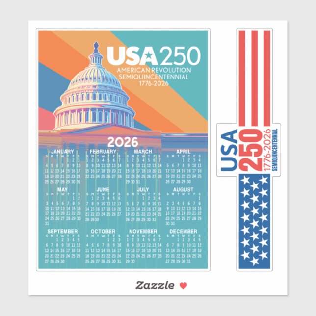 Sticker 2026 Calendar with USA 250 Capital Dome America (Feuille)