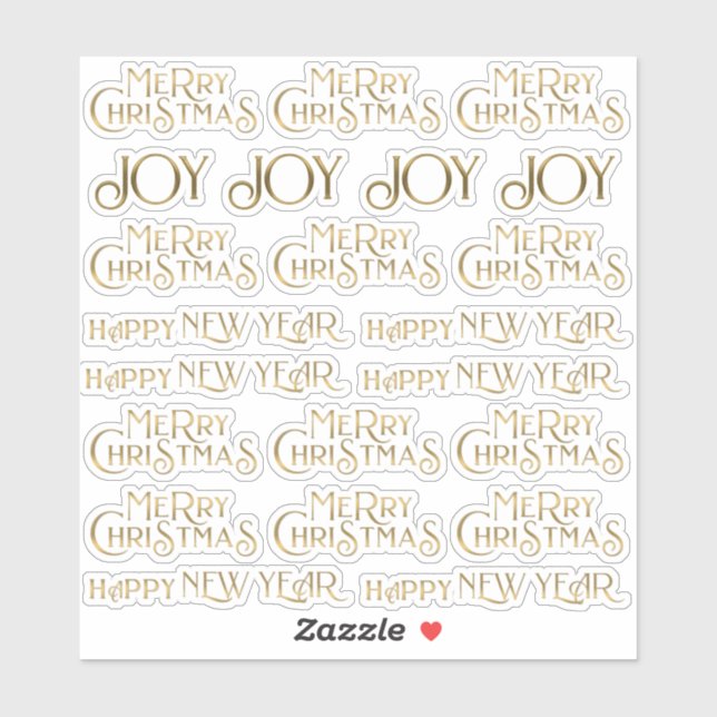 Sticker 22 Or Joyeux Noël Joyeux Nouvel An et Joie (Feuille)