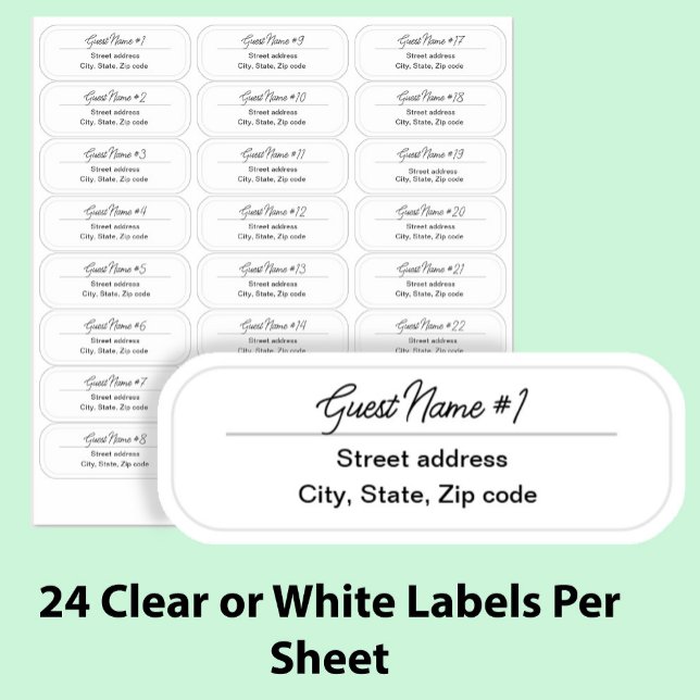Sticker 24 Guest Names Clear Return Address Custom Labels (Créateur téléchargé)