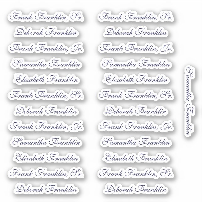 Sticker 25 Noms d'invités Élégant Marine Anglais P Calligr (Devant)