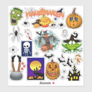 Sticker 26 Assortiment Halloween Araignée Zombie Sorcière