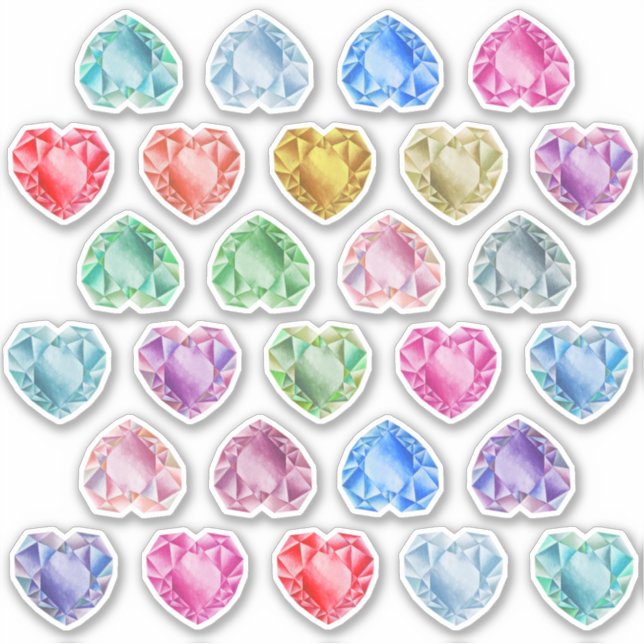 Sticker 27 Aquarelle Cœur Pierres Colorées Scrapbooking (Devant)