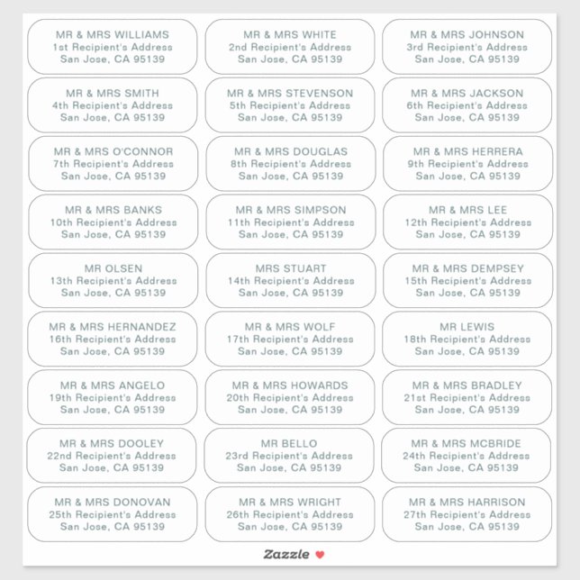 Sticker 27 destinataires mariages simples invités étiquett (Feuille)