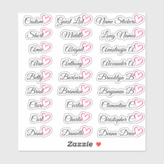 Sticker 27 Liste d'invités personnalisée Noms de coeur ros
