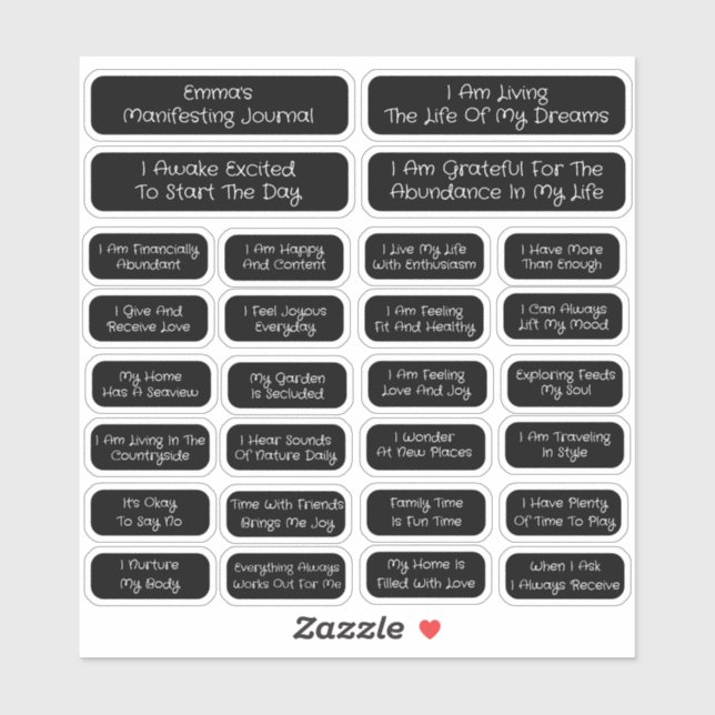 Sticker 28 Affirmations Modèle Pour Manifestation | CARRÉ (Feuille)