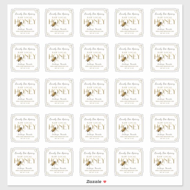 Sticker 2,5" Flying Bee Metallic Gold Honey frontière fant (Feuille)