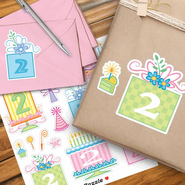 Sticker 2 Anniversaire Pretty Pastel Gâteaux Et Présentati (Créateur téléchargé)