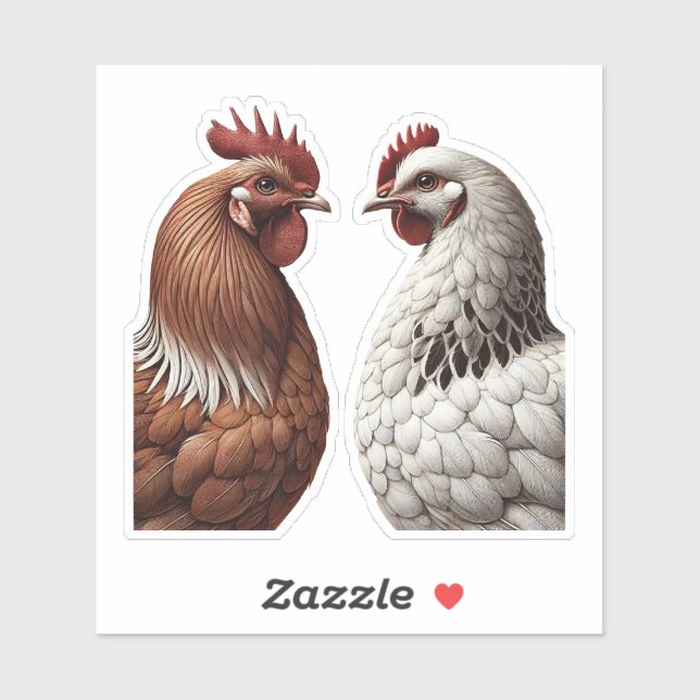 Sticker 2 Country Chickens Ferme Barnyard Mariage (Feuille)