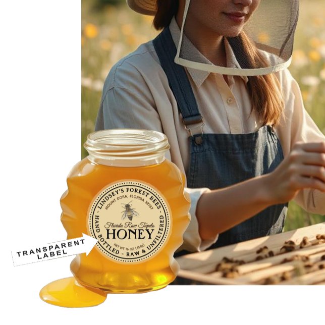 Sticker 2" Custom Vintage Bee Honey Label Hand Bottled Raw (Créateur téléchargé)