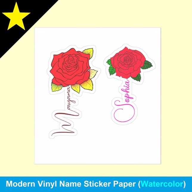 Sticker (2 Fleurs rouges pour filles) Nom manuscrit du scr (Girls name labels
Red flower stickers
Personalized water bottle decals)