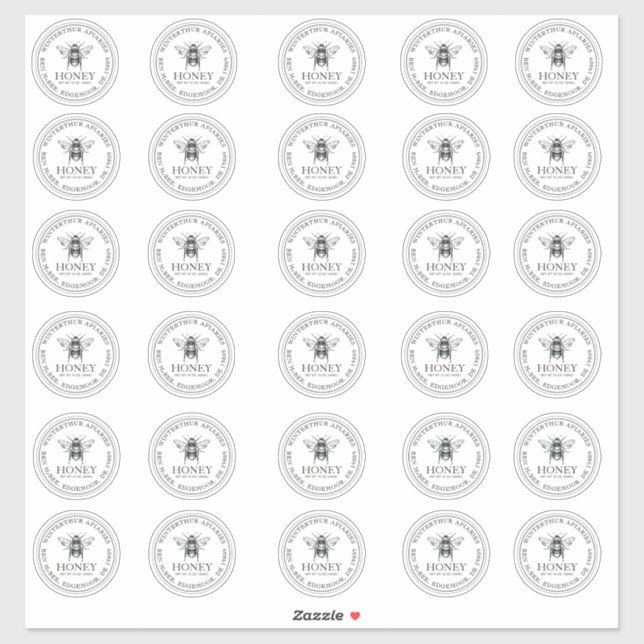Sticker 2" Votre nom ici Editable White Honey Jar Bee (Feuille)