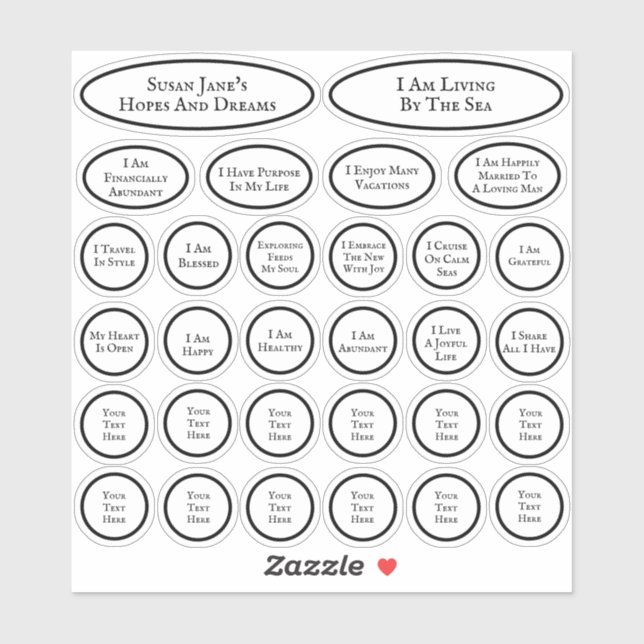 Sticker 30 Affirmations Pour L'Amour Et L'Abondance Blanc (Feuille)