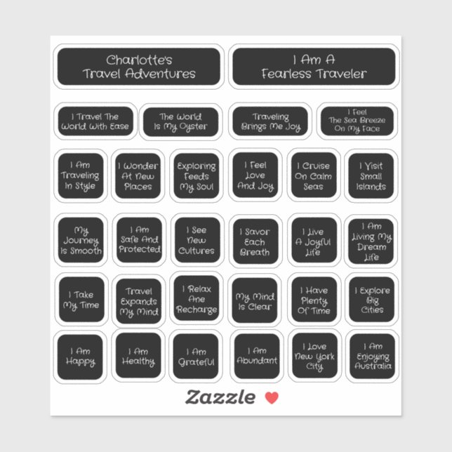 Sticker 30 Black Travel Affirmation Modèle Square (Feuille)
