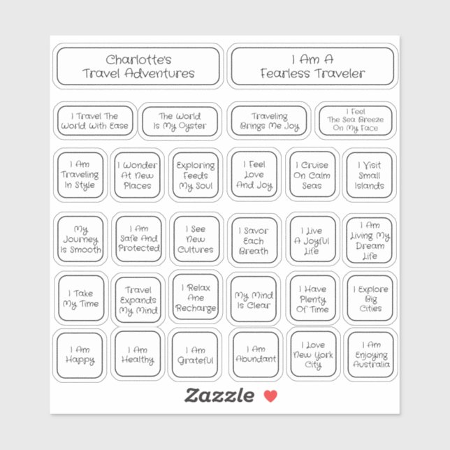 Sticker 30 Carré Voyage noir et blanc (Feuille)