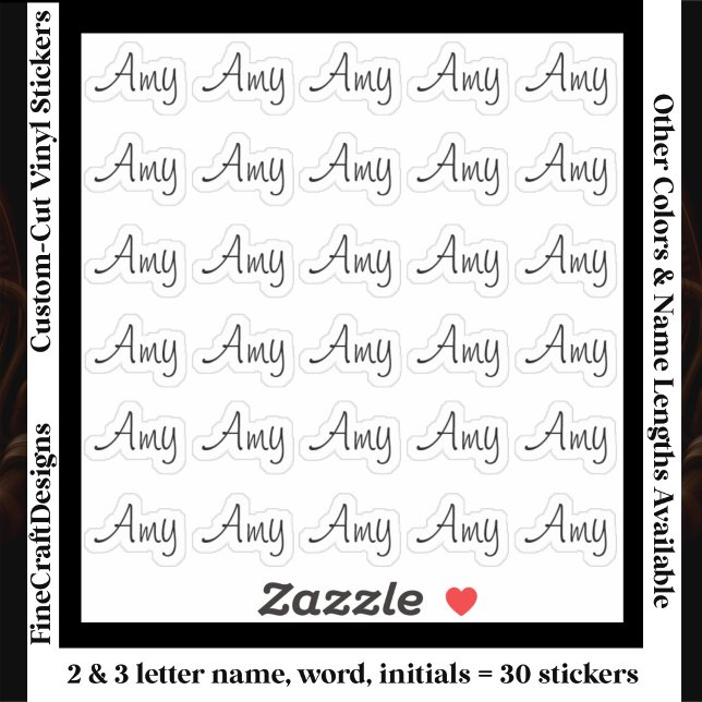 Sticker 30 Custom Modern Short Name Word Initials Black (Créateur téléchargé)