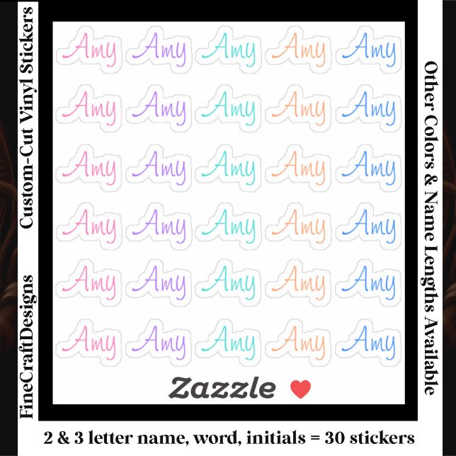 Sticker 30 Custom Modern Short Name Word Initials Trendy (Créateur téléchargé)