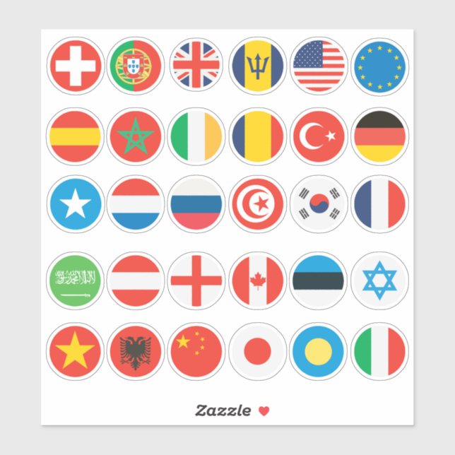 Sticker 30 Pays Drapeau Design of USA, Germany & More (Feuille)