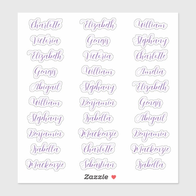 Sticker 30 prénoms de invité typographie écriture élégante (Feuille)