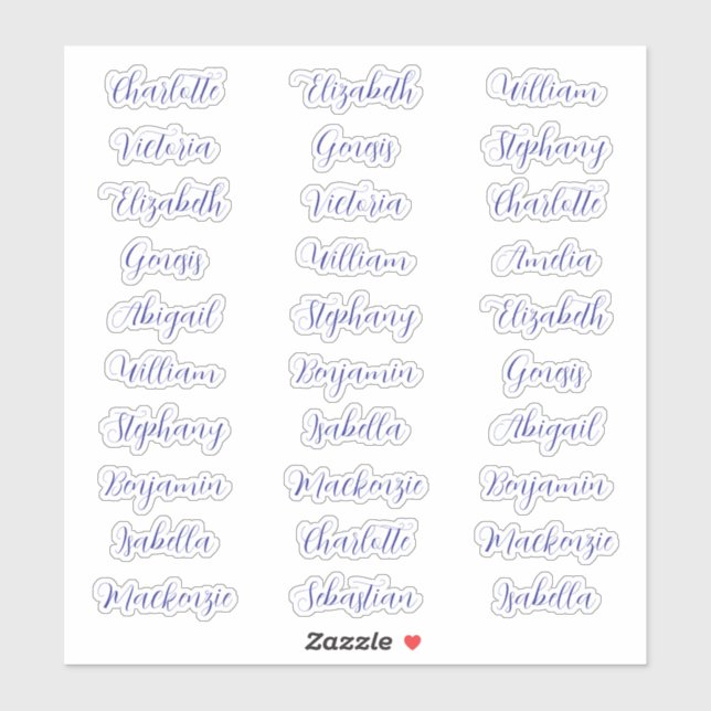 Sticker 30 prénoms de invité typographie écriture élégante (Feuille)