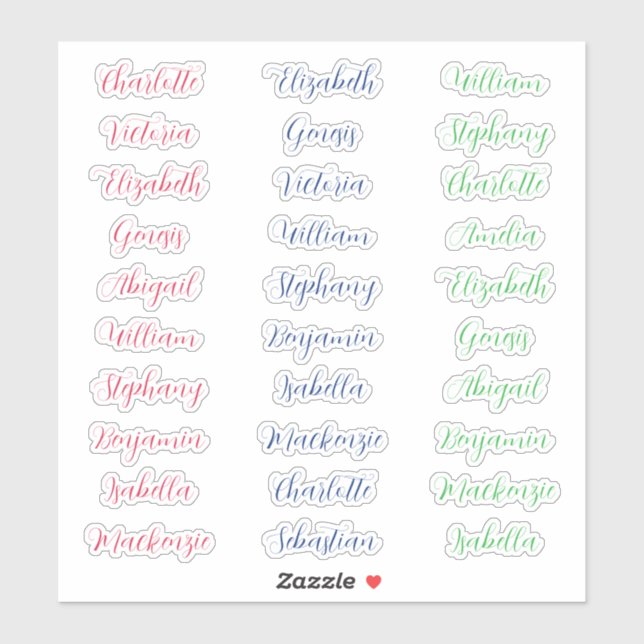 Sticker 30 prénoms de invités typographie écriture élégant (Feuille)