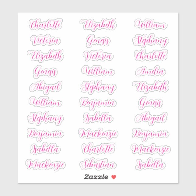 Sticker 30 prénoms de invités typographie élégante script (Feuille)