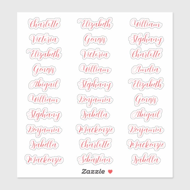 Sticker 30 prénoms de invités typographie élégante script (Feuille)
