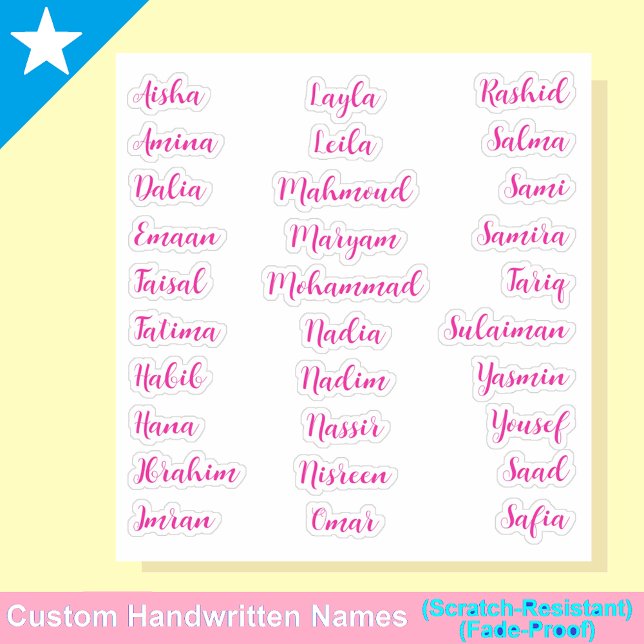 Sticker 30 prénoms élégants | Écriture calligraphique rose (pink Calligraphy Stickers for girls)