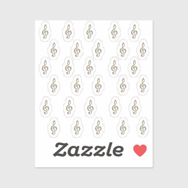 Sticker 30-Stickers Metallic Gold 3D Music Treble Clefs (Feuille)