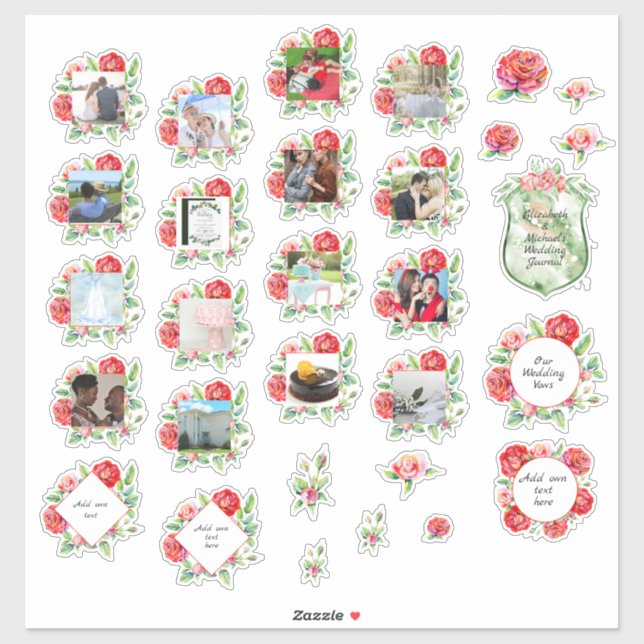 Sticker 30 x MARIAGE Journal Planificateur Red Roses Texte (Feuille)