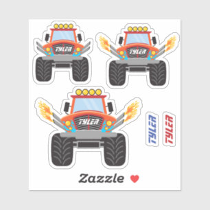 Sticker 3 Camions Monstre Rouge Cool, Flames, do-it-yourse