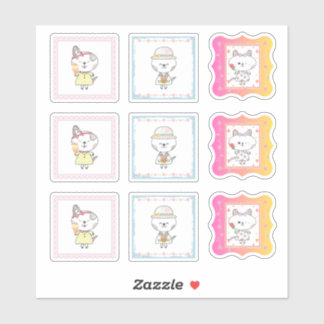 Sticker 3 chats mignons - feuille d'autocollant pastel de