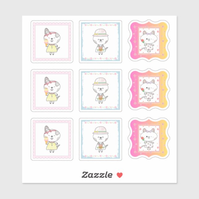 Sticker 3 chats mignons - feuille d'autocollant pastel de  (Feuille)