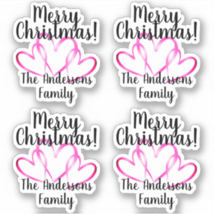 Sticker 3 cœurs roses Joyeux Noël nom personnalisé