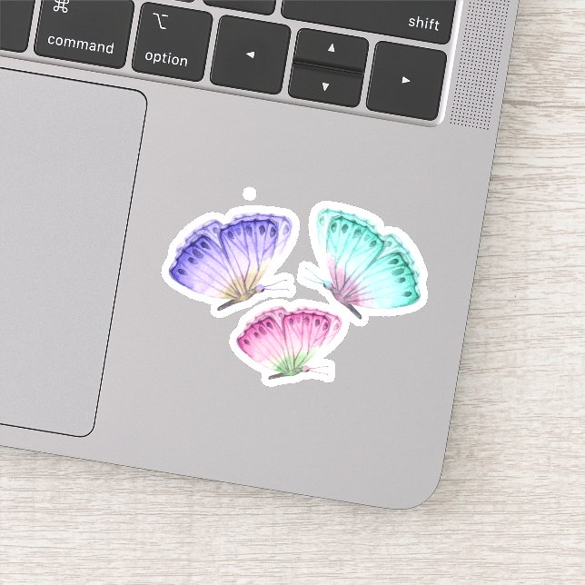 Sticker 3 jolis papillons aquarelle pastel (Détail)