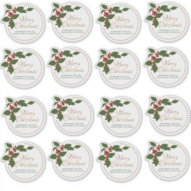 Sticker 3” Merry Christmas Holly & Berry Food Gift Tin (Devant)