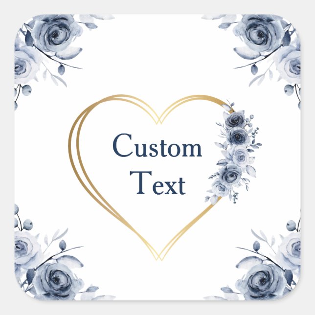 Sticker 3" x 3" Blue Floral Texte personnalisé (Devant)