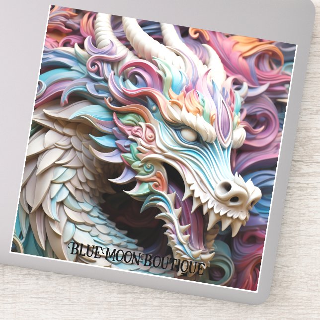 Sticker 3D Dragon and Flowers Custom-Cut Vinyl (Détail)