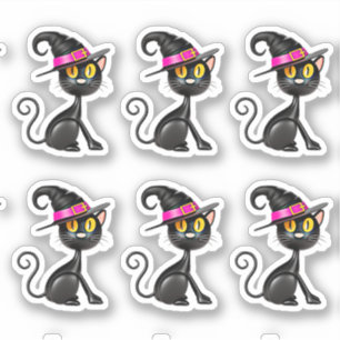 Sticker 3D Illusion Chat noir avec Casquette sorcier bande