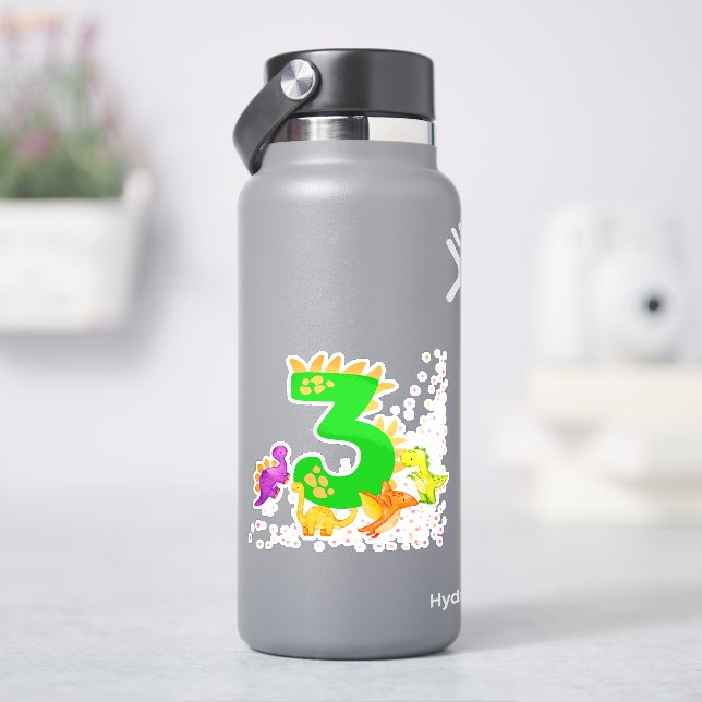 Sticker 3rd Birthday. Dinosaur Design. My third birthday.  (HydroFlask)