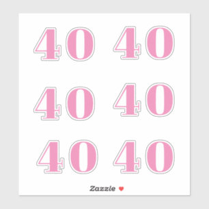 Sticker 40e Anniversaire rose Nombre Quarante Personnalisé