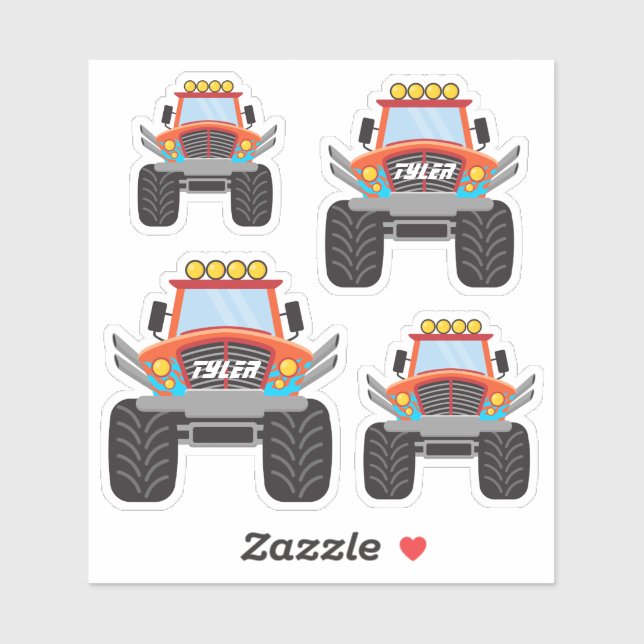 Sticker 4 Camions Cool Red Monster, do-it-yourself Nom (Feuille)