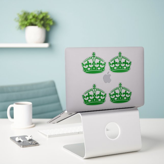 Sticker 4 Gardez le calme vert couronne (Ordinateur portable sur le bureau)