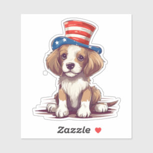 Sticker 4 juillet mignon chien avec Casquette-54676