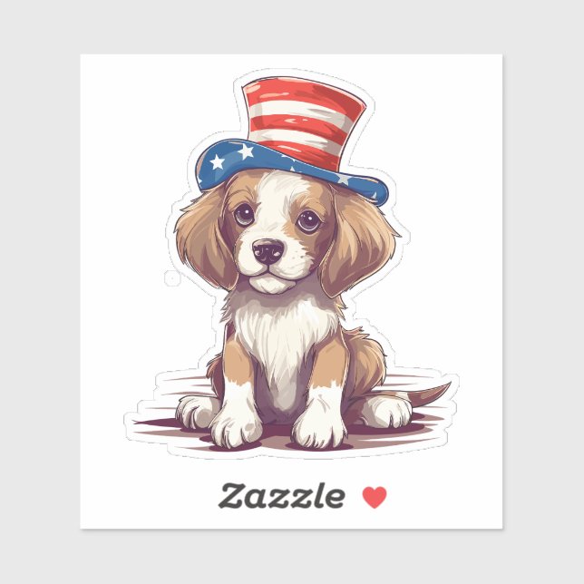 Sticker 4 juillet mignon chien avec Casquette-54676 (Feuille)