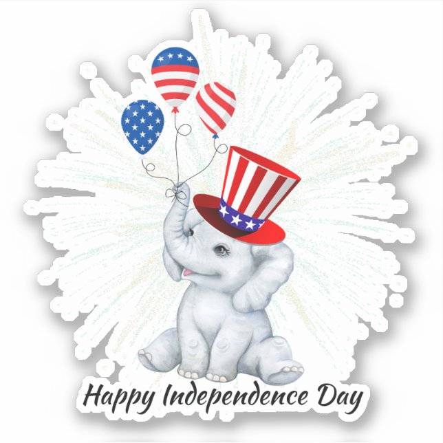 Sticker 4 juillet petit éléphant Joyeuse liberté Drapeau a (Devant)