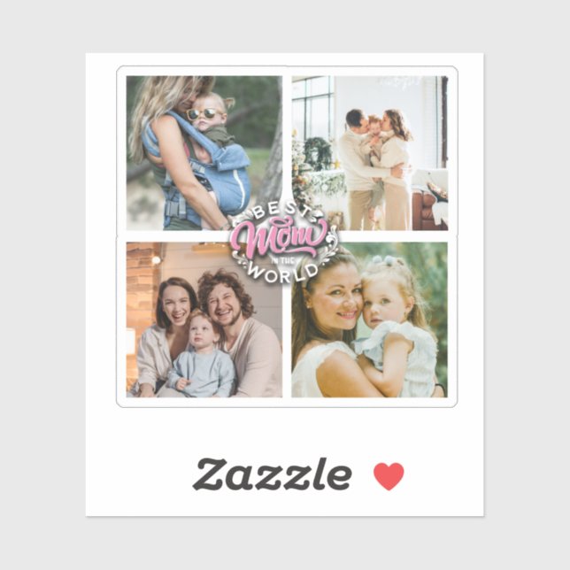 Sticker 4 Photo Collage Famille Mémoire Fête des mères (Feuille)