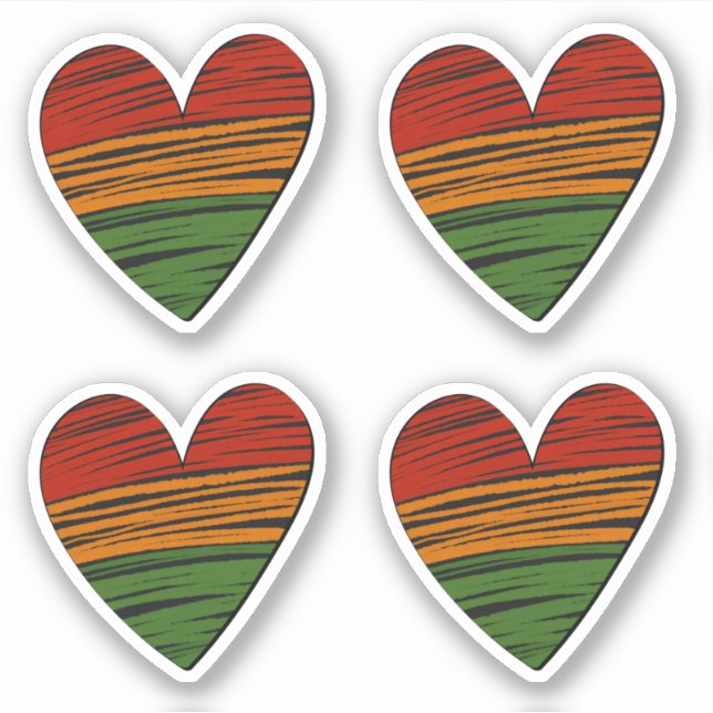 Sticker 4 x Kwanzaa Juneteenth Rouge Noir Vert Peinture Cœ (Devant)